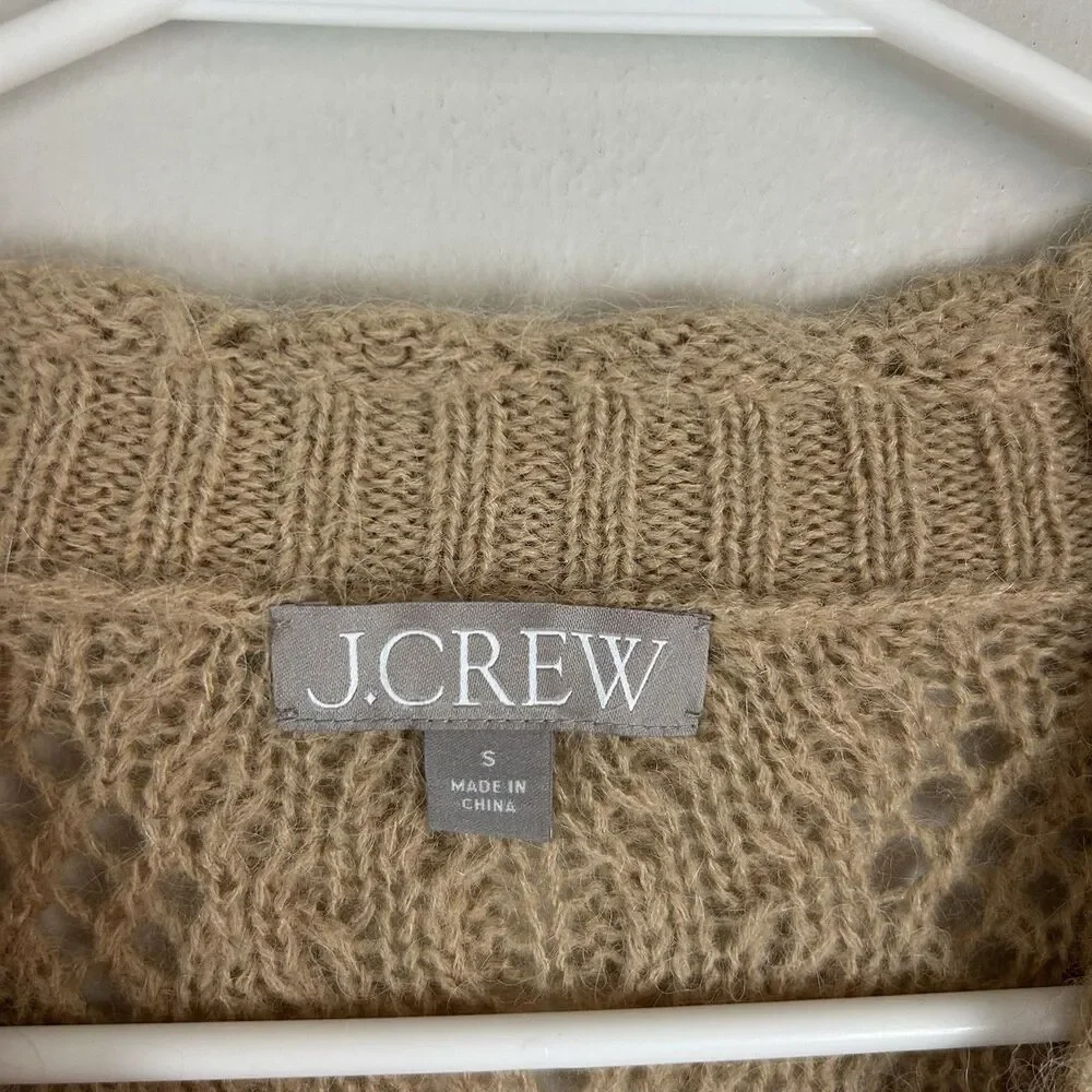 J.crew S Pointelle Sweater Alpaca Wool Camel Tan Scallop Fisherman Quiet Luxury